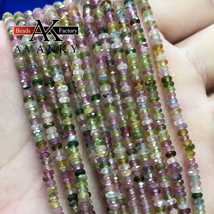 

Natural Crystal Color Tourmaline Disc Bead Small Section Faceted Loose Spacer for Jewelry Making DIY Necklace Bracelet 15''