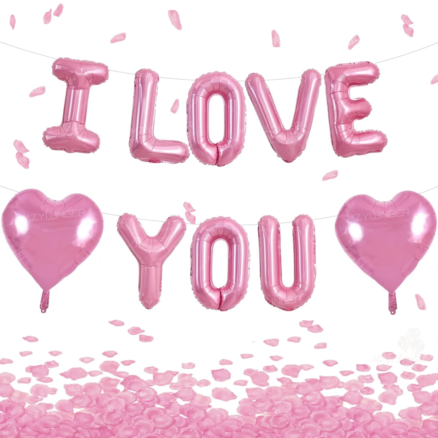 Rosa ILOVEYOU Ballon-Set mit Rosa Blütenblättern und Rosa Herzballon für Heiratsantrag Hochzeitstag Romantische Dekoration Ballons