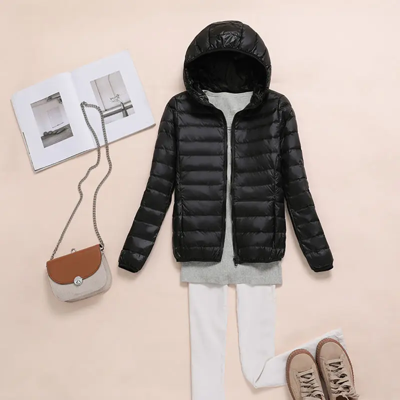 Women's White Duck Feather Light Down Jacket 5XL Jacket Short Stand Collar Hooded Slim Fit Autumn and Winter Warm Jacket  Women