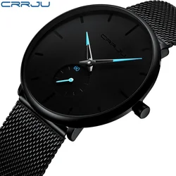 CRRJU montre homme Montre à quartz pour hommes, accessoire de sport à la mode, marque supérieure de luxe, style décontracté, fine, filet en acier, étanche
