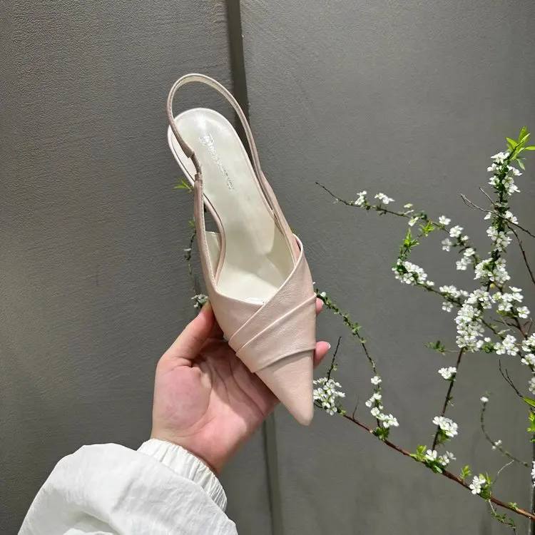 

Spring and Summer New Word with High-heeled Shoes Temperament Pointed Thin Heel Joker Baotou Empty Sandals Female.