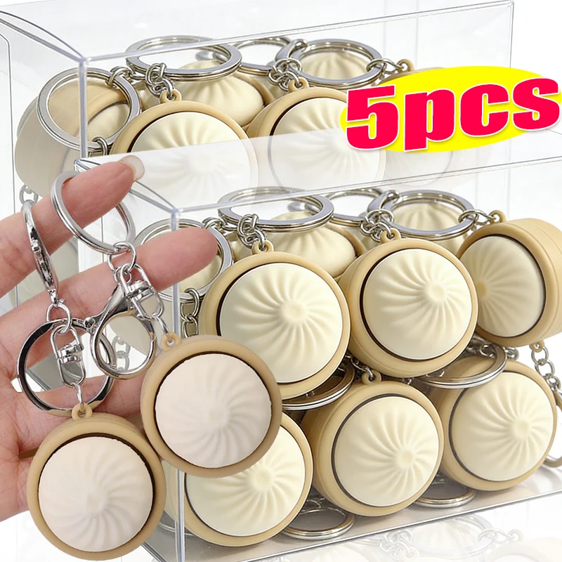 1/5pcs Mini Steamed Baozi Keychain Stress Relief Soft Slow Rebound Kneading Pendant Toy Decompression Button Clicker Keyrings