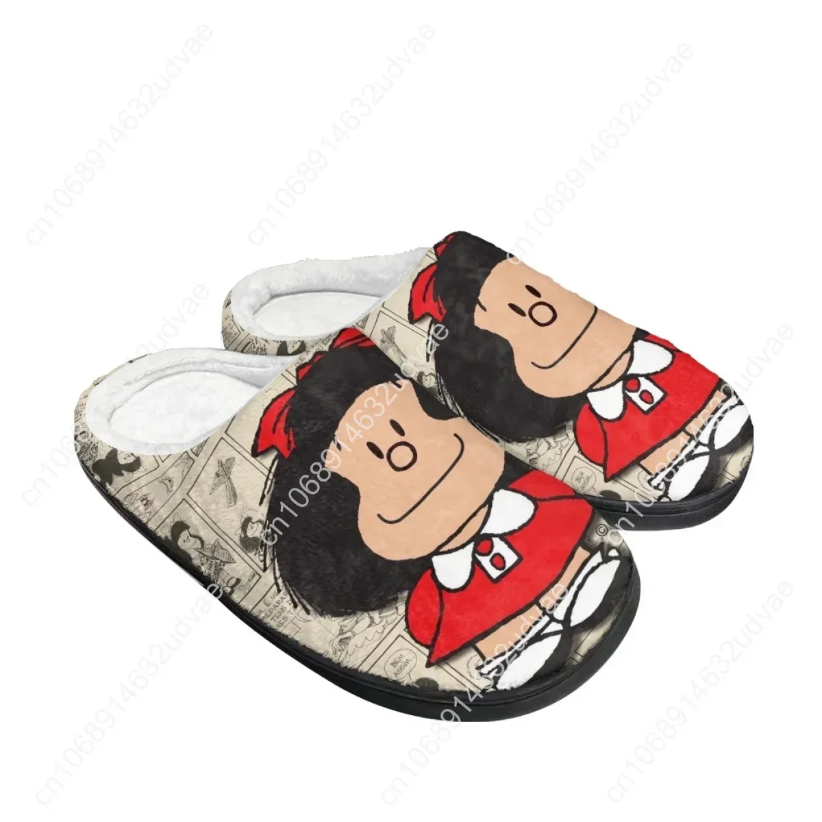 Kawaii Mafalda Anime Women and Men Winter Indoor Warm Thickened Slippers Winter Closed Toe Cotton Slippers Pantuflas