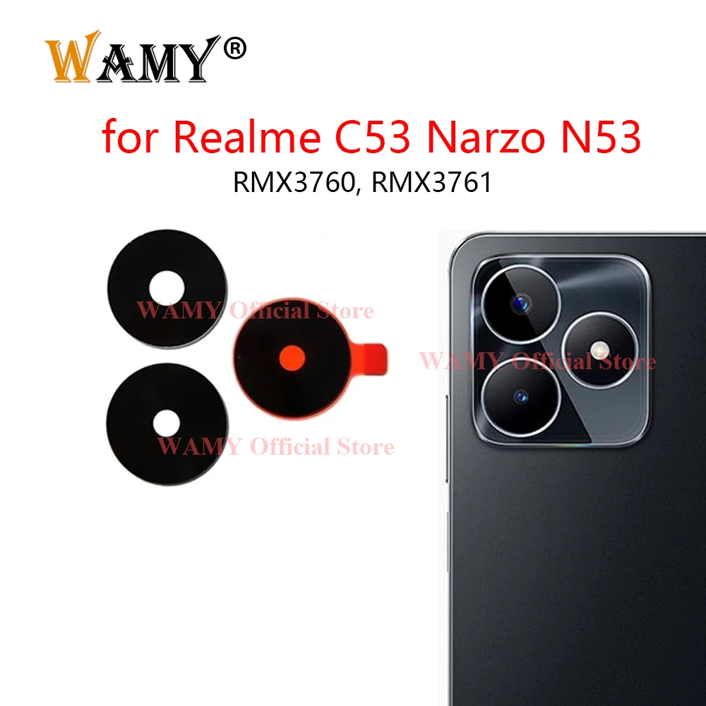 WAMY Rear Back Camera Glass Lens Replacement For Oppo Realme C53 Narzo N53 RMX3760 RMX3761 With Sticker