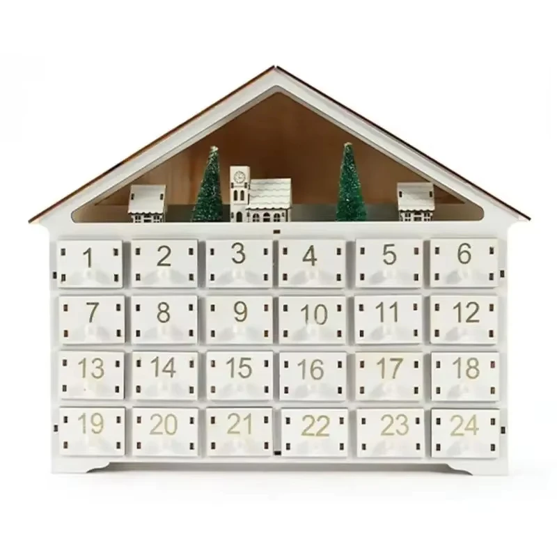 Christmas Wooden House Advent Calendar 2023 with LED Lights 24 Storage Drawers & 24 Day Countdown Calendar Christmas Decoration