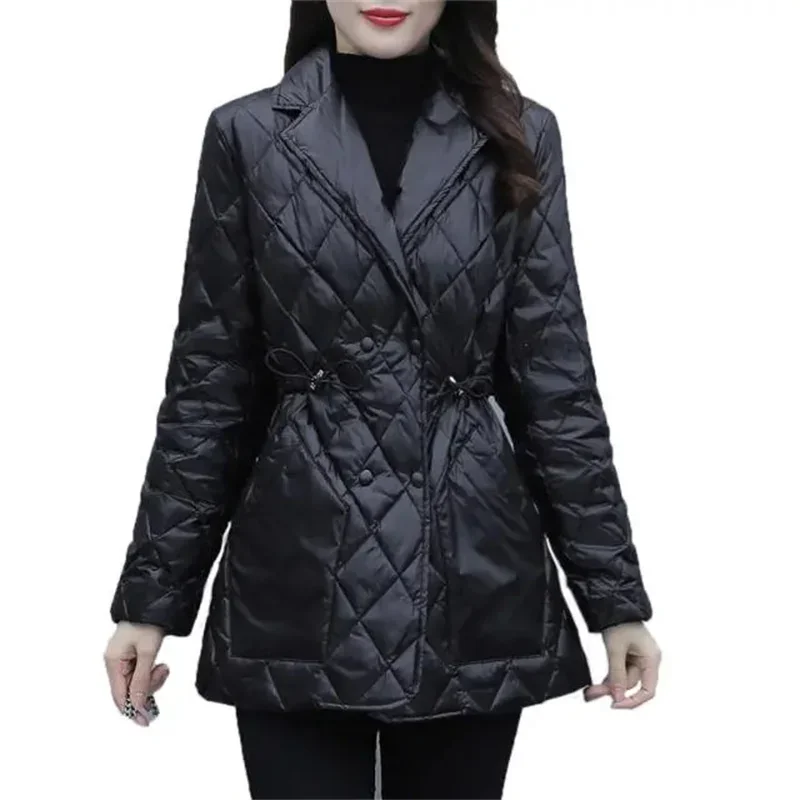 Black Down Cotton-Padded Jacket Women Korean Version Tide Waist Winter Cotton Coat Outwear Fashion Elegant Puffer Coats Female