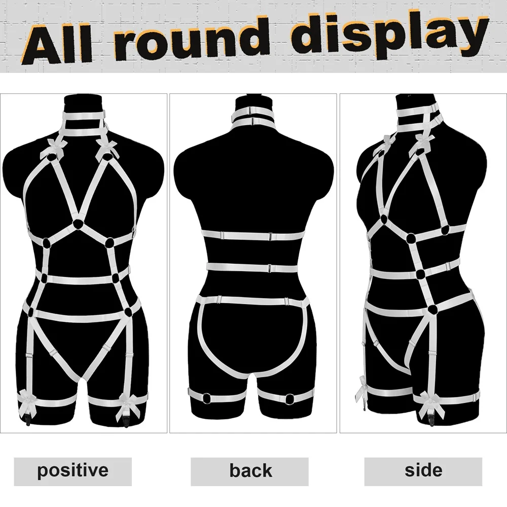 Bondage Women Sexy Pink Bow Kawaii Erotic Lingerie Punk Choker Body Underwear Harness Set Bra Suspender Stockings Garter Belt