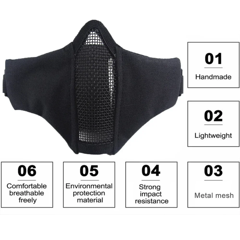 LFF Tactisch Half Face Airsoft Masker Opvouwbaar Metaalgaas Dubbel Lint Verstelbaar CS Wargame Jacht Paintball Beschermende Maskers