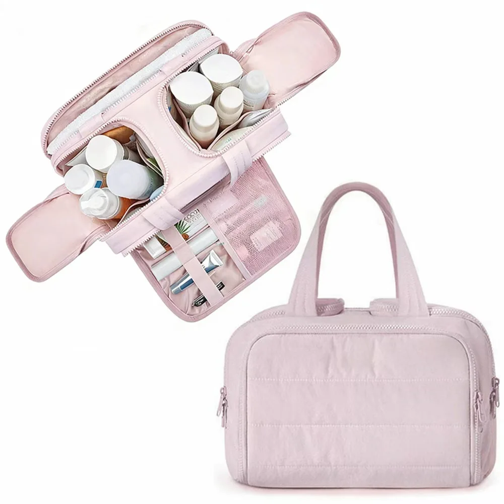 Bolsa de cosméticos de gran capacidad, bolso de viaje para mujer, partición de baño, bolsa de maquillaje para ducha, organizador de artículos de tocador impermeable