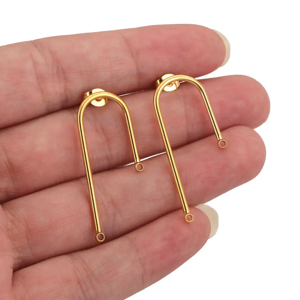 10 Stück Edelstahl-Ohrringstifte für die Schmuckherstellung, DIY-Ohrring-Basis, Ohrstecker-Komponenten, vergoldete Ohrring-Zubehörteile – Detail 1
