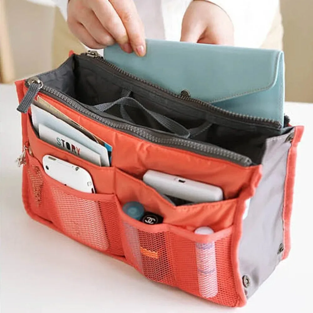 Women Handbag Organizer Insert Large Nylon Purse Insert Bag Multi Pocket Mesh Compartments Zipper for Travel Daily Makeup Bag