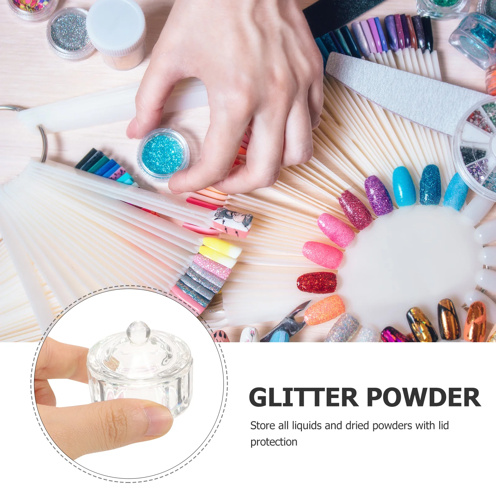 2 bicchieri per unghie in vetro cristallo, ampia applicazione, piatto Dappen per strumento per manicure per miscelazione di polvere liquida acrilica con coperchio