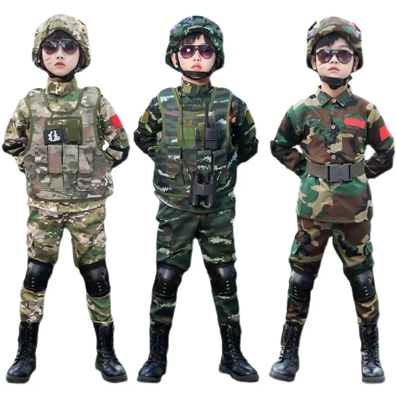 Roupas infantis para treinamento de camuflagem, desenvolvimento ao ar livre, outono e inverno, conjunto de 5 peças para homens e mulheres