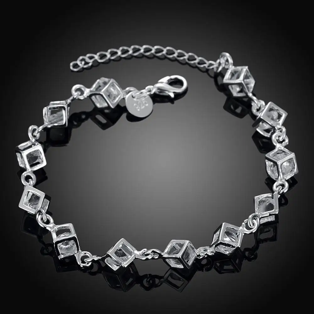 

High Quality 925 Sterling Silver Shining Crystal Lattice Bracelet For Woman Popular Fine Luxury Jewelry Wedding Party Gifts
