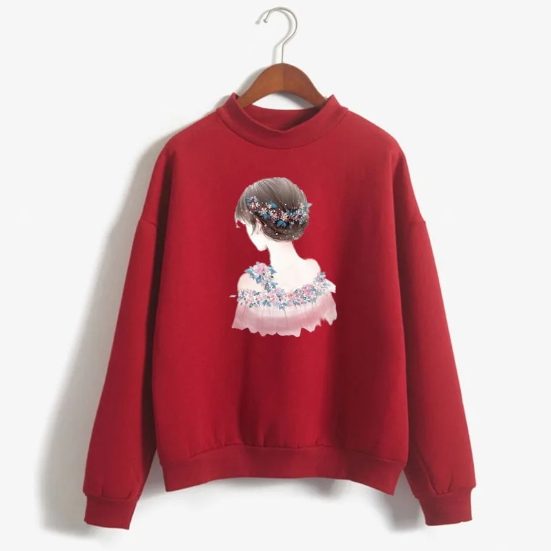 

Beautiful girl Print Women Sweatshirt Sweet Korean O-neck Knitted Pullover Thick Autumn Winter Candy Color Lady Clothing