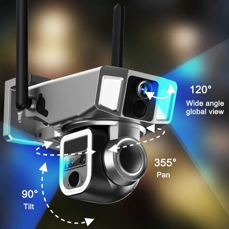 6MP Triple  Lens 10X Zoom Floodlight Solar Power Wireless PTZ IP Camera AI Humanoid Detection Home Security CCTV Baby Monitor