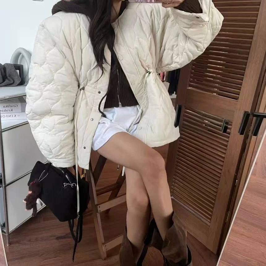 

Women's Korean Sle Ins Autumn Winter Cotton Jaet Slim Fit Waist Dstring Ba Split Warm Quilted Vest Diamond Pattern