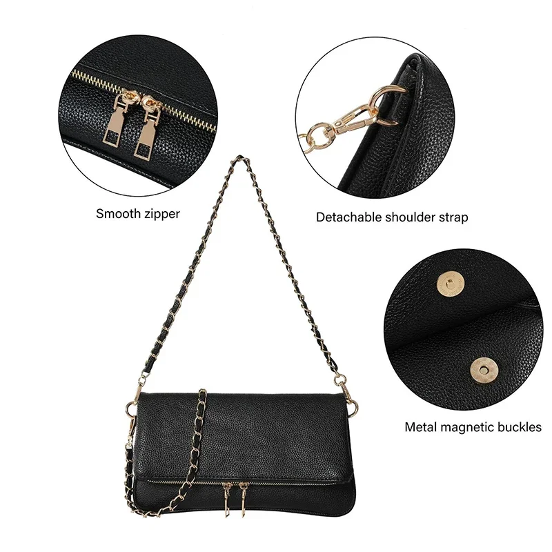 Pebbled Lychee Texure Umhängetasche, kompakte, schicke Umhängetasche mit Unterarmkette, elegante, trendige, kleine, quadratische Damen-Clutchtasche – Detail 4