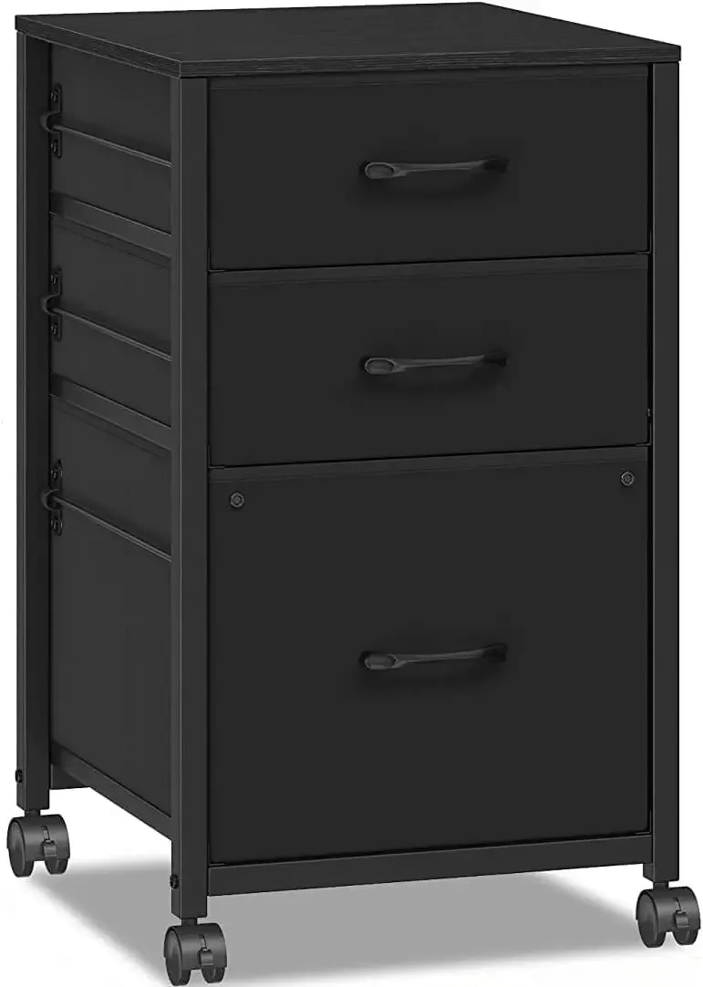 3 Drawer File Cabinet Rolling File Cabinets for Home Office Office Storage Cabinet Fits A4, Letter Size,16.9D*15.6W*26.6H,Black