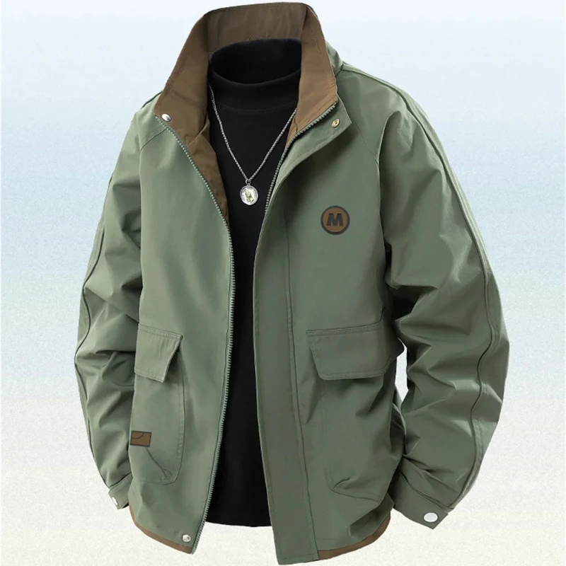 Autumn Men's Multi-Pocket Stand Collar Workwear Jacket Outdoor Sports Windproof Wear-resistant Loose-fit Jackets Trendy Menswear