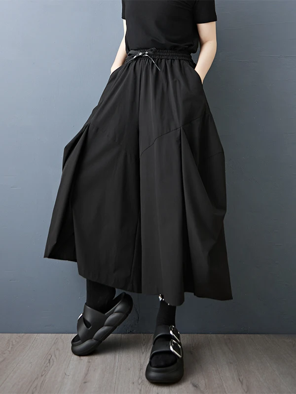 ダークスタイルカジュアルパンツ ハイウエスト ルーズフィット おしゃれ 大きいサイズ ナインピース スカートパンツ レディース 夏 2025 ワイドレッグ トラウザーズ