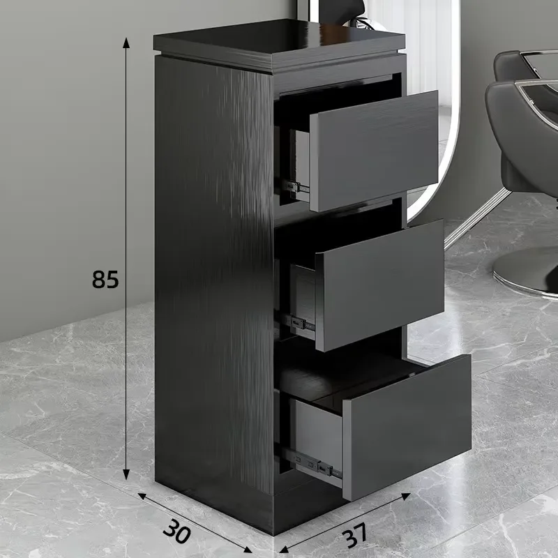 Barber Shop Tool Counter, Hair Salon Dedicated Stainless Steel Double-sided Hairdressing Cabinet with Three Drawers