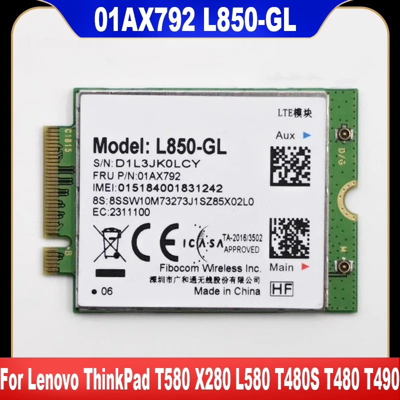 L850-GL WiFi Card 01AX792 NGFF M.2 Module For Lenovo ThinkPad T580 X280 L580 T480S T480 T490 D330-10IGM T14 Gen 1 100% Tested