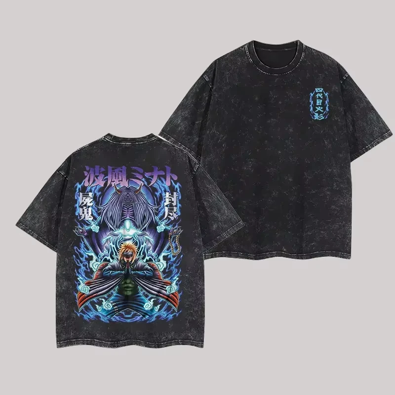 Minato Reaper Death Seal T-shirt Naruto Shippuden Tee Vintage Washed 100% cotton Retro Anime Harajuku Streetwear Men Graphic Top