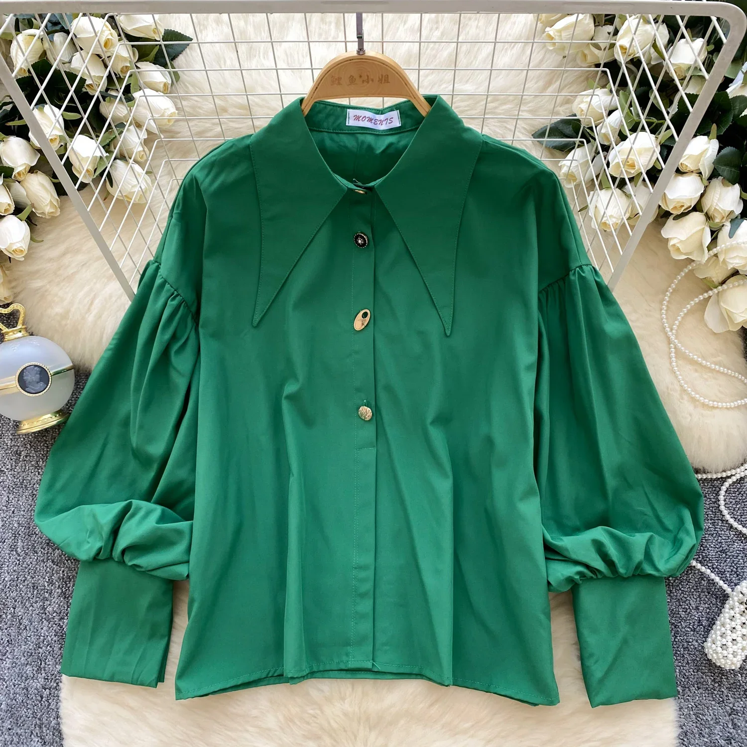 Chic Turn-down Collar Vintage Long Sleeve Basics Single Breasted Top Korean Fashion Streetwear High Street Autumn Winter Blouse