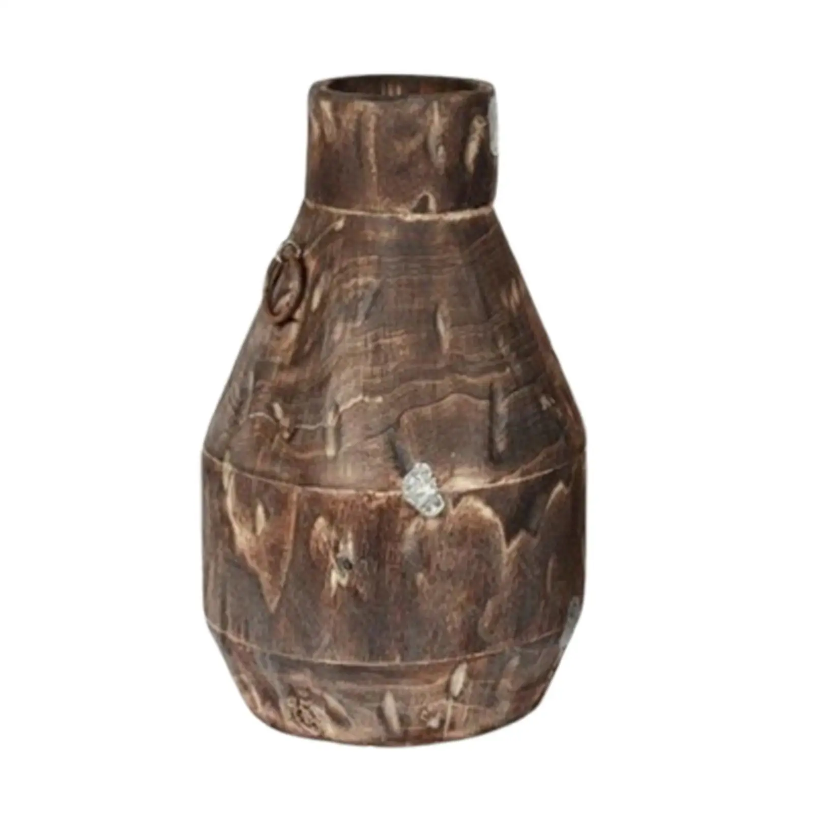 Wooden Vase for Decorative Stems Entryway Table Accent Antique Farmhouse Style Hand Carved Rustic Home Decor Vase
