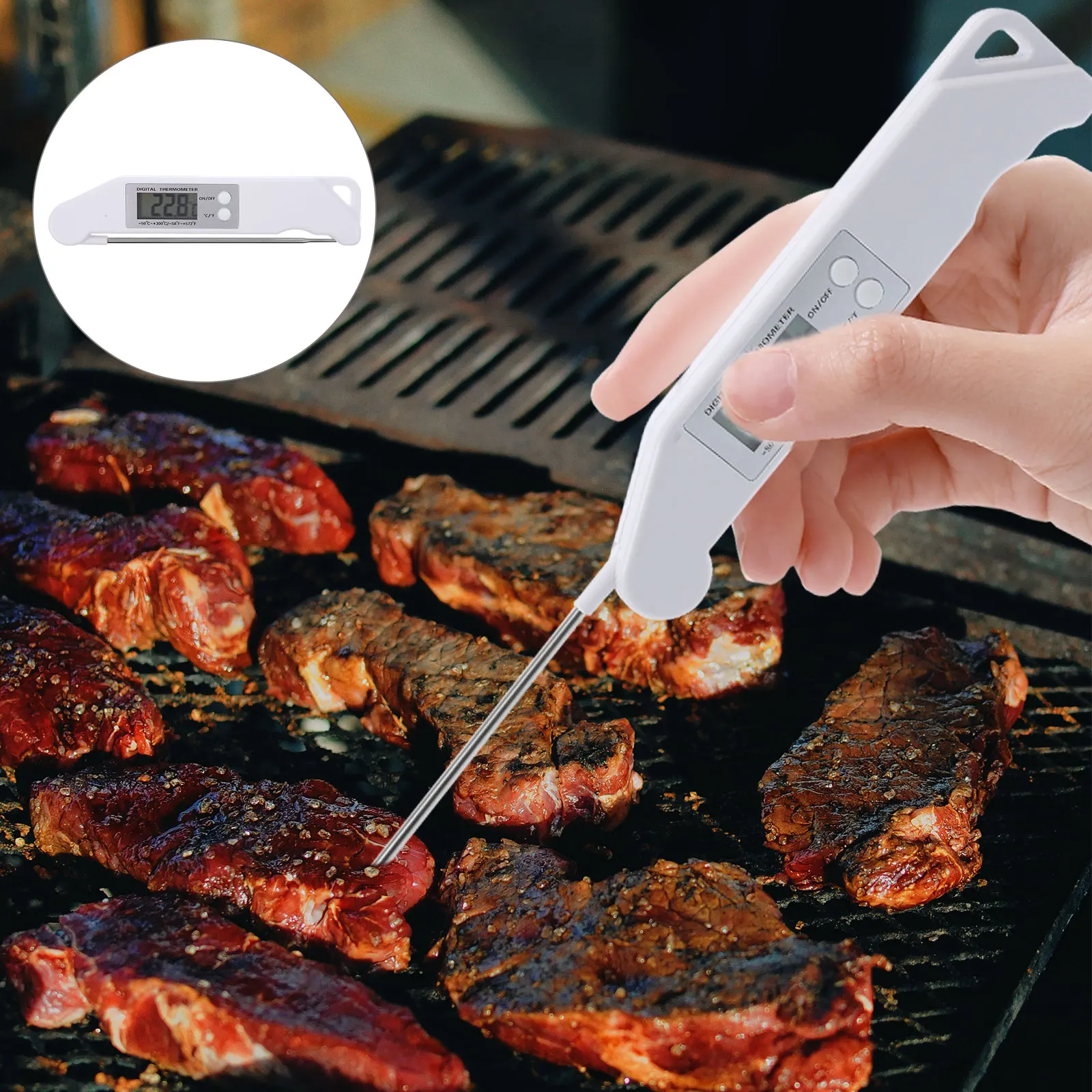 

Digital Kitchen Thermometer Folding Meat Temperature Meter for BBQ Cooking Food Fold Portable Home Use Stainless Steel