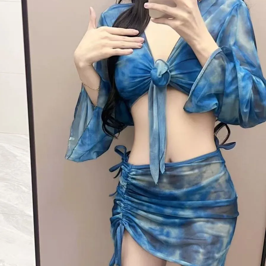 

Bikini Set Women Sexy Swimsuit Chic Solid Four-Piece Halter Lace Up Female Swimwear New Fashion Korean Bathing Beachwear
