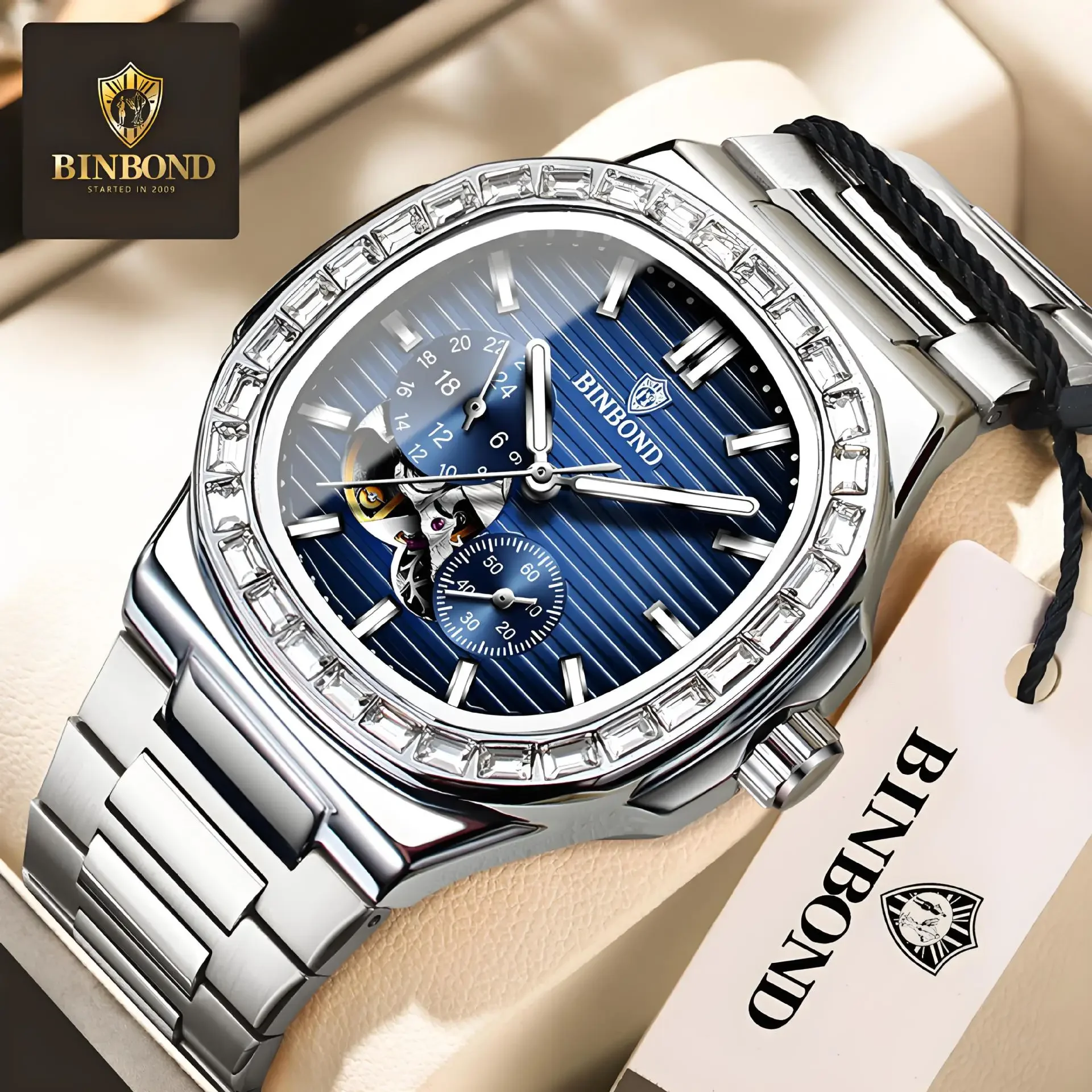 Binbang multi-functional hollow mechanical watch fully automatic,waterproof large dial men's watch, men's watch high-end genuine