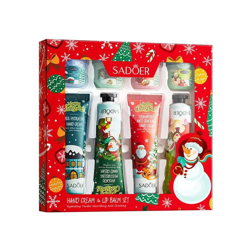 Sadoer caixa de presente natal fragrância hidratante creme para as mãos conjunto batom lembrança hidratante anti-secagem menina presente do feriado