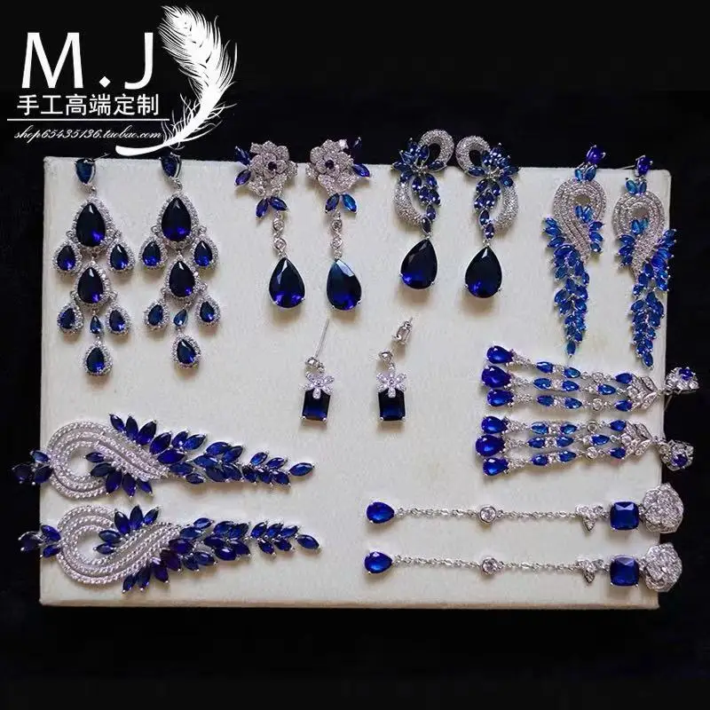 

Vintage Drop Earrings For Women 925 Artificial Sapphire Luxury Bricnos Blue Cubic Zirconia Temperament Earring Fine Jewelry