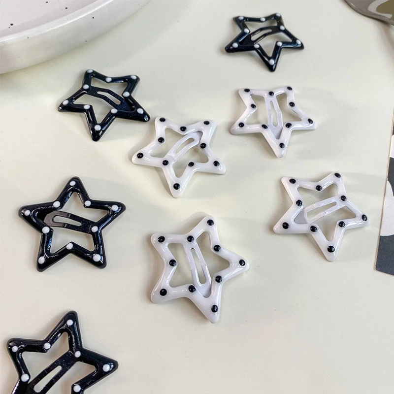 10 unids/set de pinzas para el cabello BB de estrella blanca y negra Y2K para mujeres y niñas, horquillas con forma de estrella de Metal, pasadores para niños, accesorios para el cabello