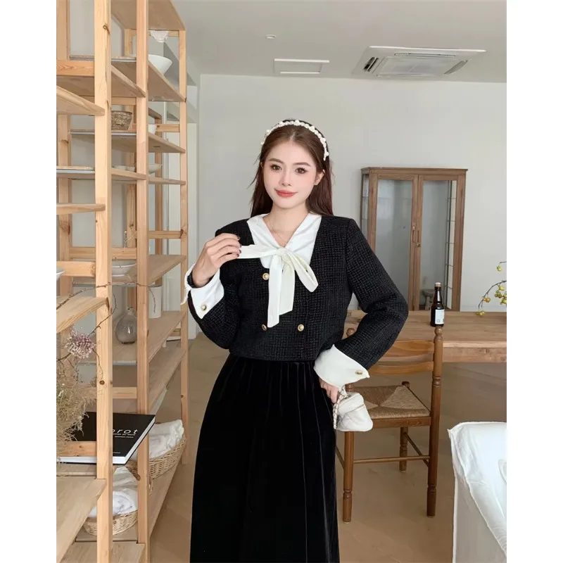 Insozkdg Winter New Elegant 2 Piece Sets Womens Vintage Black Blazer Skirts Suit Femme Outfits Autumn Korean Fashion Y2k Clothes