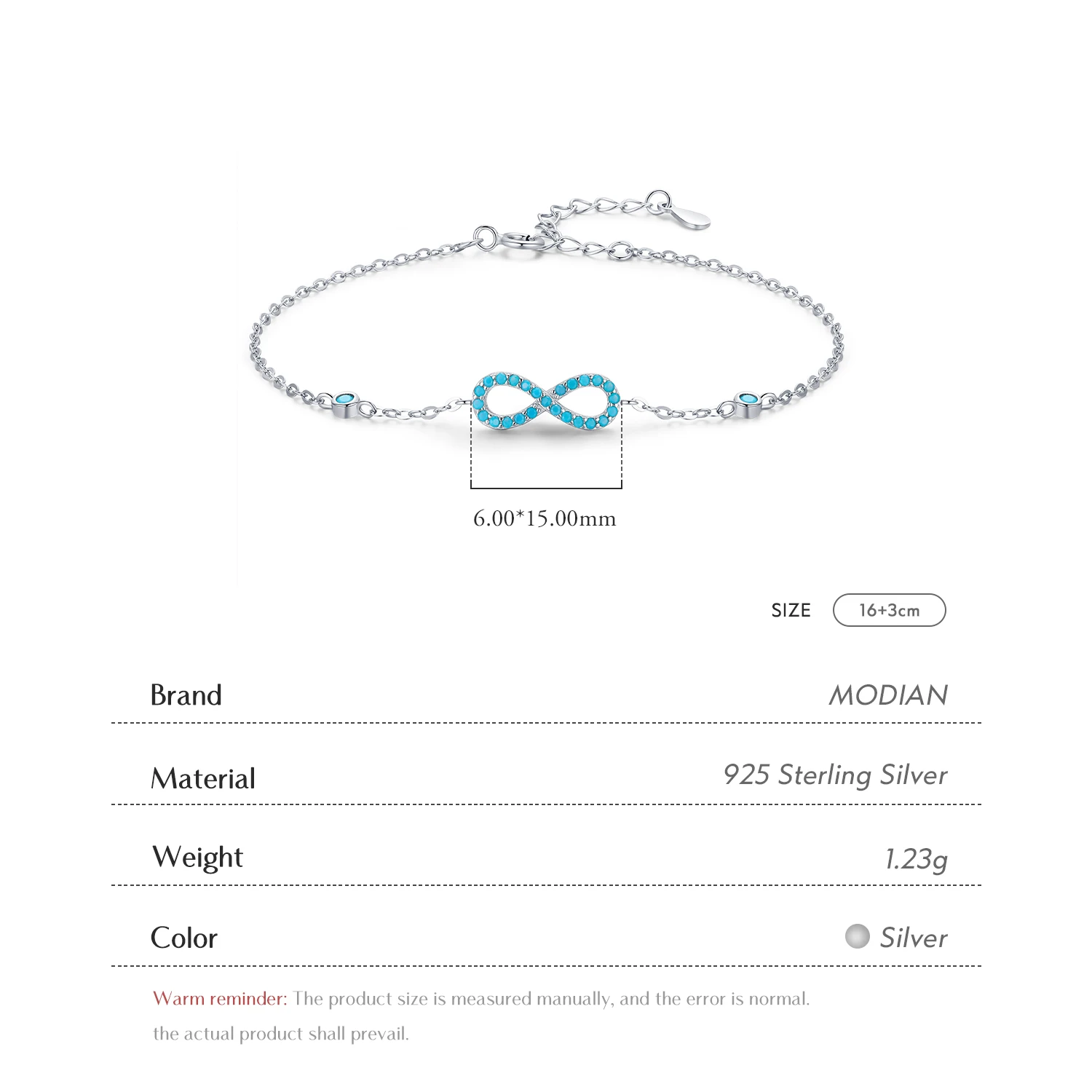 MODIAN Romantic Infinite Love Bracelet 925 Sterling Silver Vintage Natural Turquoise Chain Bracelets For Women Wedding Jewelry
