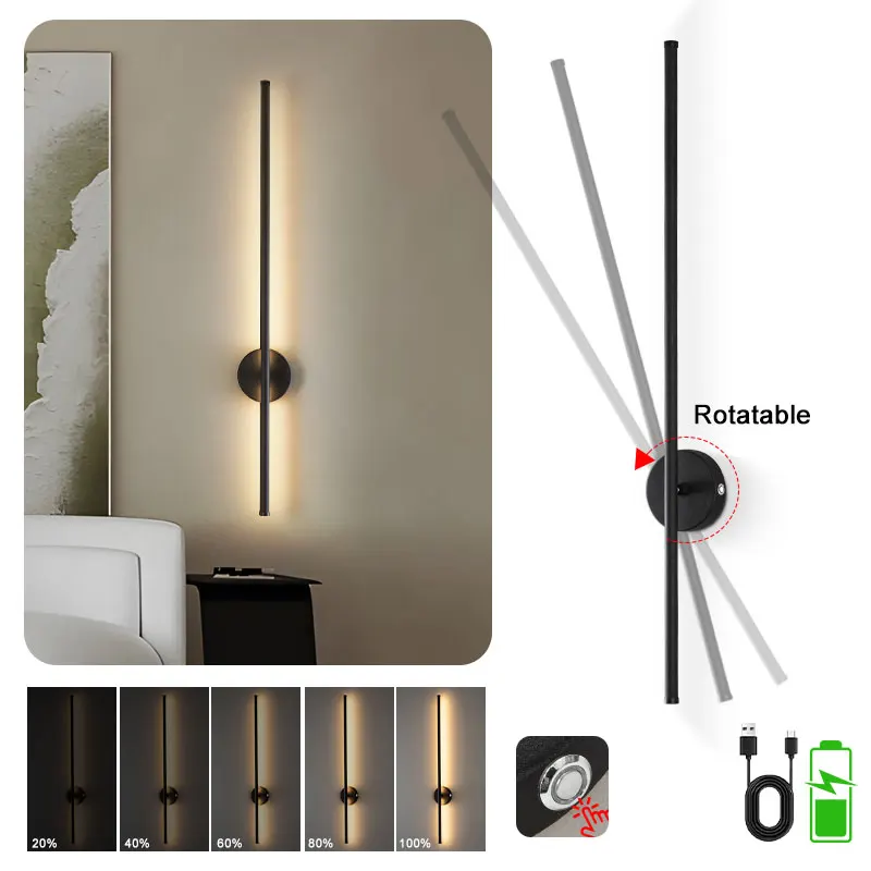 

USB Wireless Rechargeable Battery LED Wall Lamp Rotatable Light for Corridor Bedside Table Touch Switch Dimmable LED Wall Lights
