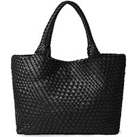 Bolso de mano tejido Bolso para mujer Bolsos de hombro de cuero vegano - Bolsos de mano de playa de verano de moda - Bolsos de viaje grandes