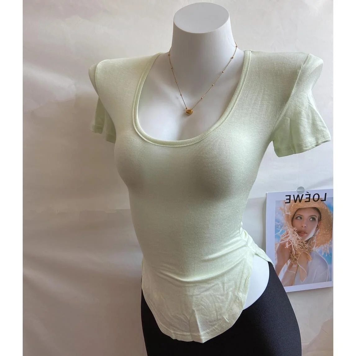 51STUDIO Slim Fit Short Sleeve T-Shirt U-Neck Arc Hem Light Weight Summer Top Women's Fashion Sexy Style Modal Fabric