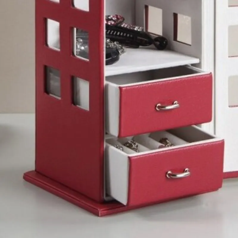 2025 جديد المملكة المتحدة فريد ريترو ستايل كابينة الهاتف تصميم بني أحمر 11.5 بوصة صندوق مجوهرات جلدي صندوق تخزين المجوهرات الرائعة #4