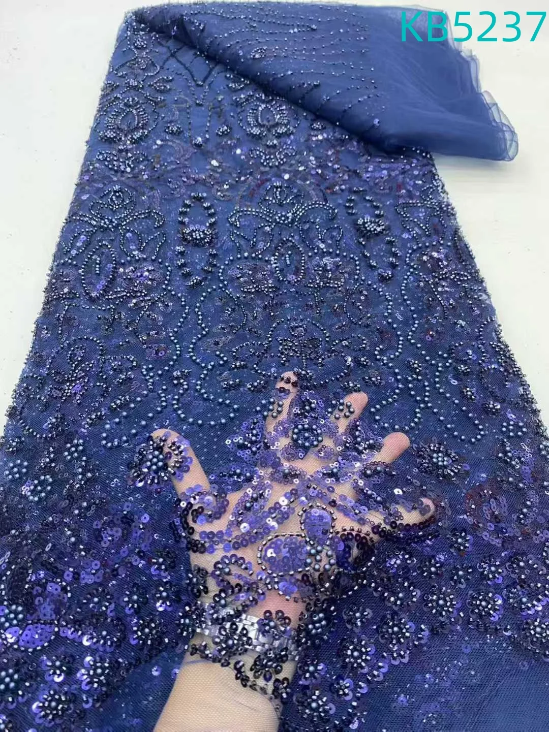 

2026 High Quality 5 Yards African Beads French Mesh Red Sequins Embroidered Fabric Nigeria Bridal Lace For Evening Party Dress