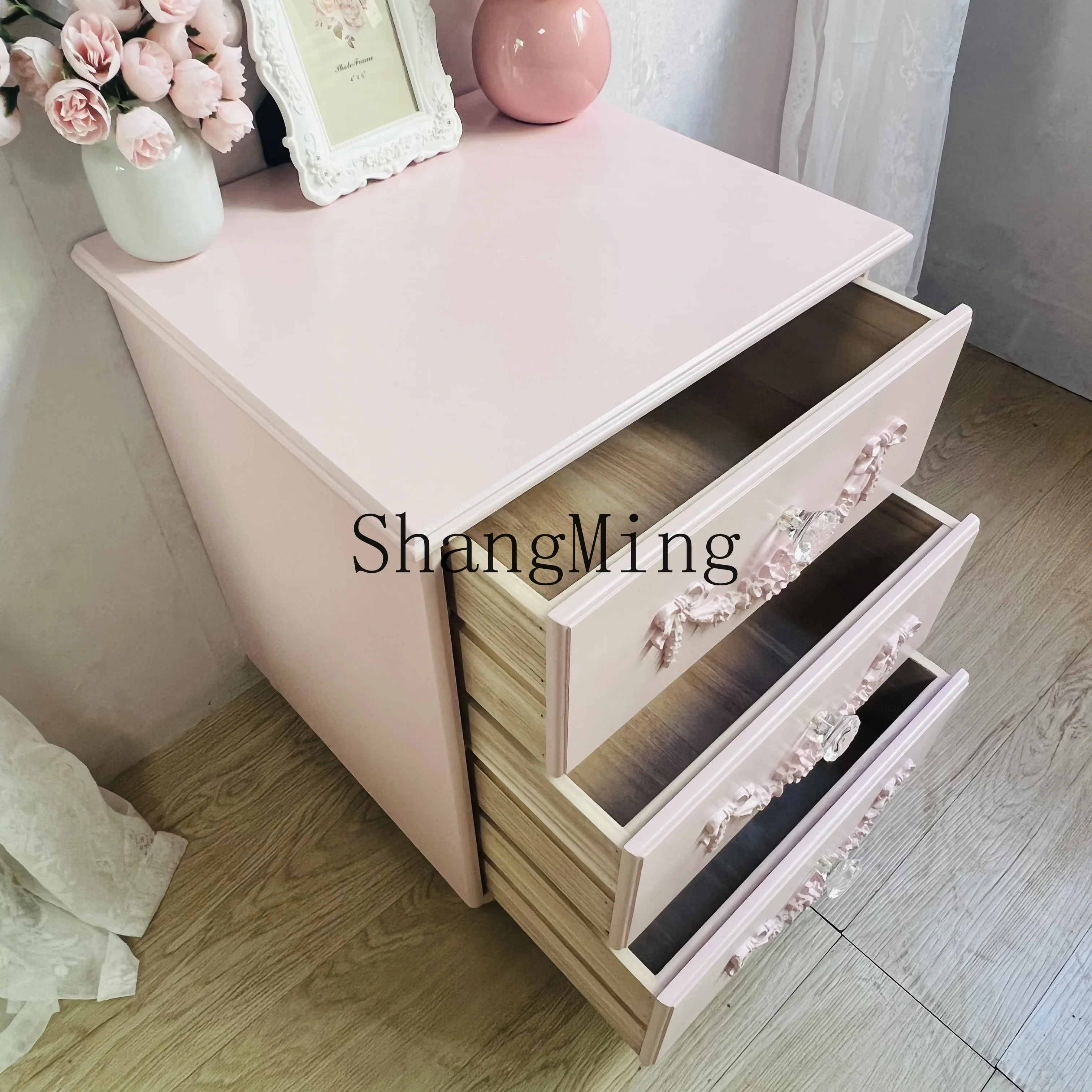 CL bedside storage cabinet light retro carved small three bedside table small bucket cabinet girl heart powder