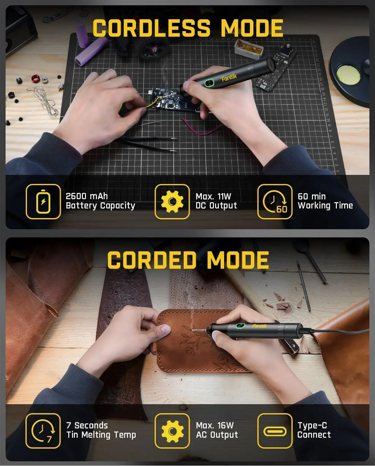Cordless Soldering Iron Kit, 7-Second Fast Heating (390°F-840°F), Auto Sleep, 4 Precision Tips, Swivel Stand for Repair