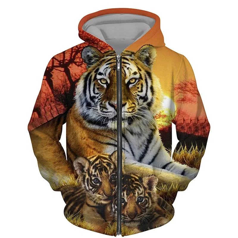 New 3d Printed Animals Tigers Zipper Sweatshirts Men Women Hooded Oversized Hoodie Kids Zip Up Sweatshirts Tracksuits Coat Tops