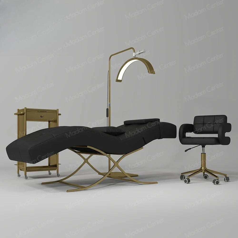 Adjustable Foldable Recliner Chair with Massage Table Black Curved Lashista Stretcher Modern Style Lash Bed Topper