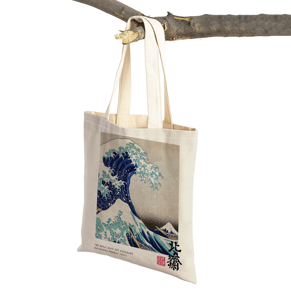 Hokusai Ohara Koson Japan Women Shopping Bag Double Print Casual Shopper Bags Lady Linen Tote Flower Children Travel Handbag