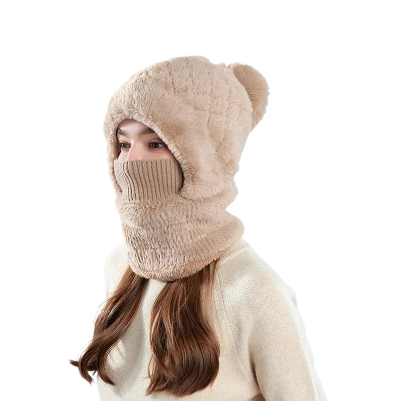 

Женская велосипедная Балаклава 3-в-1, зимняя флисовая подкладка, капюшон с маской для лица, шарф, термоушанка, вязаная шапка, женская X098