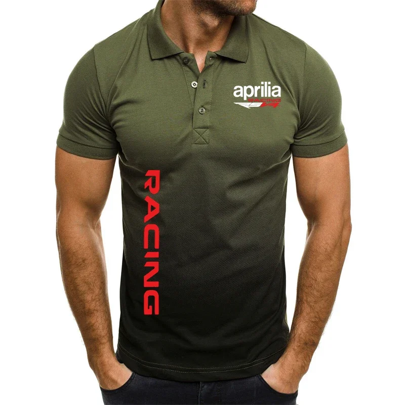 Polo de carreras con gradiente para hombre, camiseta informal de manga corta con estampado de Aprilia RSV4, de alta calidad, personalizada, Harajuku, verano 2024